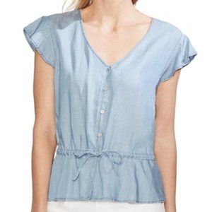 Vince Camuto Peplum Denim Chambray Top